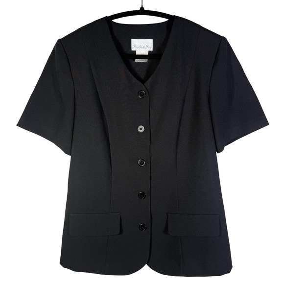 Pride & Joy Tops - Vintage Pride & Joy Womens Black Short Sleeve Button Front Blouse Size 16